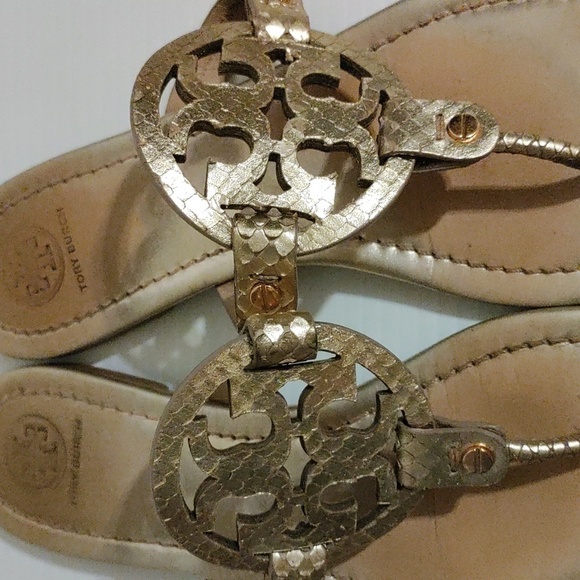 Tory Burch Metallic Gold Tumbled Miller Sandals Size 10 - Picture 6 of 11